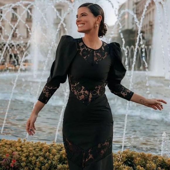 NWT H&M Conscious Lace Trimmed Midi Dress - Picture 8 of 11